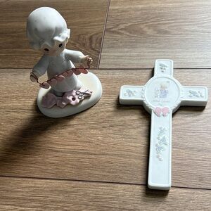 Precious Moments White Cross Wall Plaque with Pink Accents
